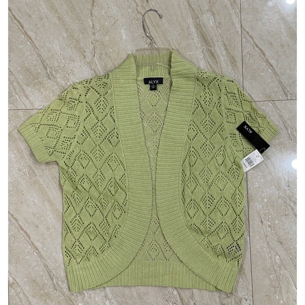 ALYX Women’s Open Front Crochet Knit Cardigan Short Sleeve Green Size L NWT